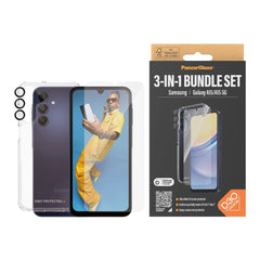 Samsung Galaxy A15 / A15 (5G) PanzerGlass 3-i-1 Bundle m. EasyAligner - D3O Bio Hardcase Cover / Skærmbeskyttelse (UWF) / Hoops Kamerabeskyttelse - Gennemsigtig / Sort