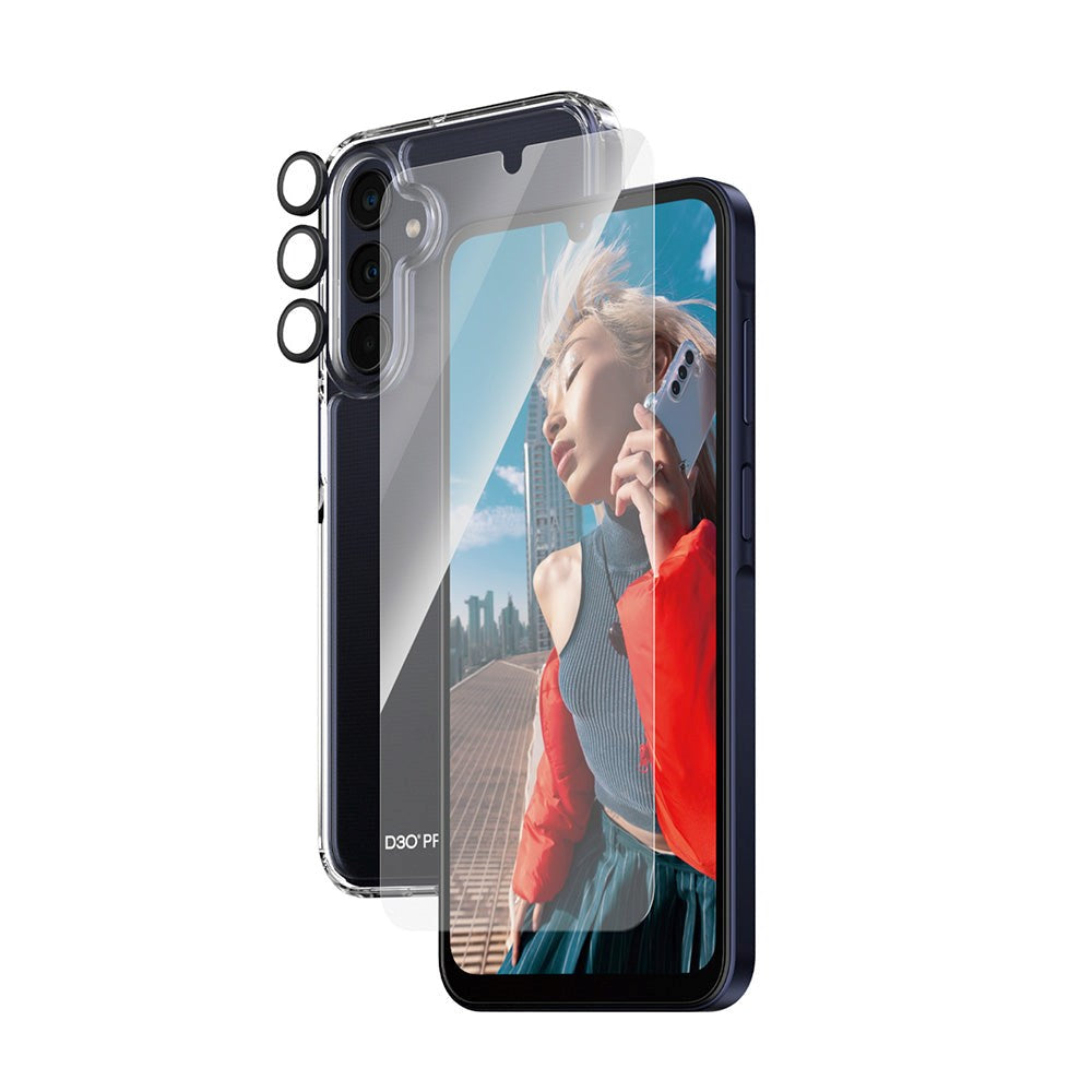 Samsung Galaxy A25 (5G) PanzerGlass 3-i-1 Bundle m. EasyAligner - D3O Bio Hardcase Cover / Skærmbeskyttelse (UWF) / Hoops Kamerabeskyttelse - Gennemsigtig / Sort