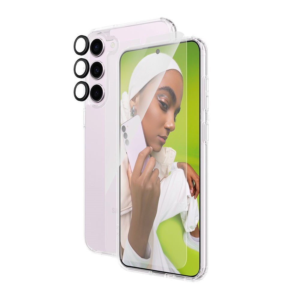 Samsung Galaxy S24+ (Plus) PanzerGlass 3-i-1 Bundle m. EasyAligner - D3O Bio Hardcase Cover / Skærmbeskyttelse (UWF) / Hoops Kamerabeskyttelse - Gennemsigtig / Sort