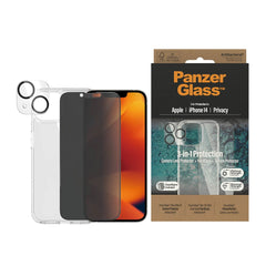 iPhone 14 PanzerGlass 3-i-1 Bundle m. EasyAligner - Privacy Skærmbeskyttelse (UWF) / Cover / Kamerabeskyttelse - Gennemsigtig