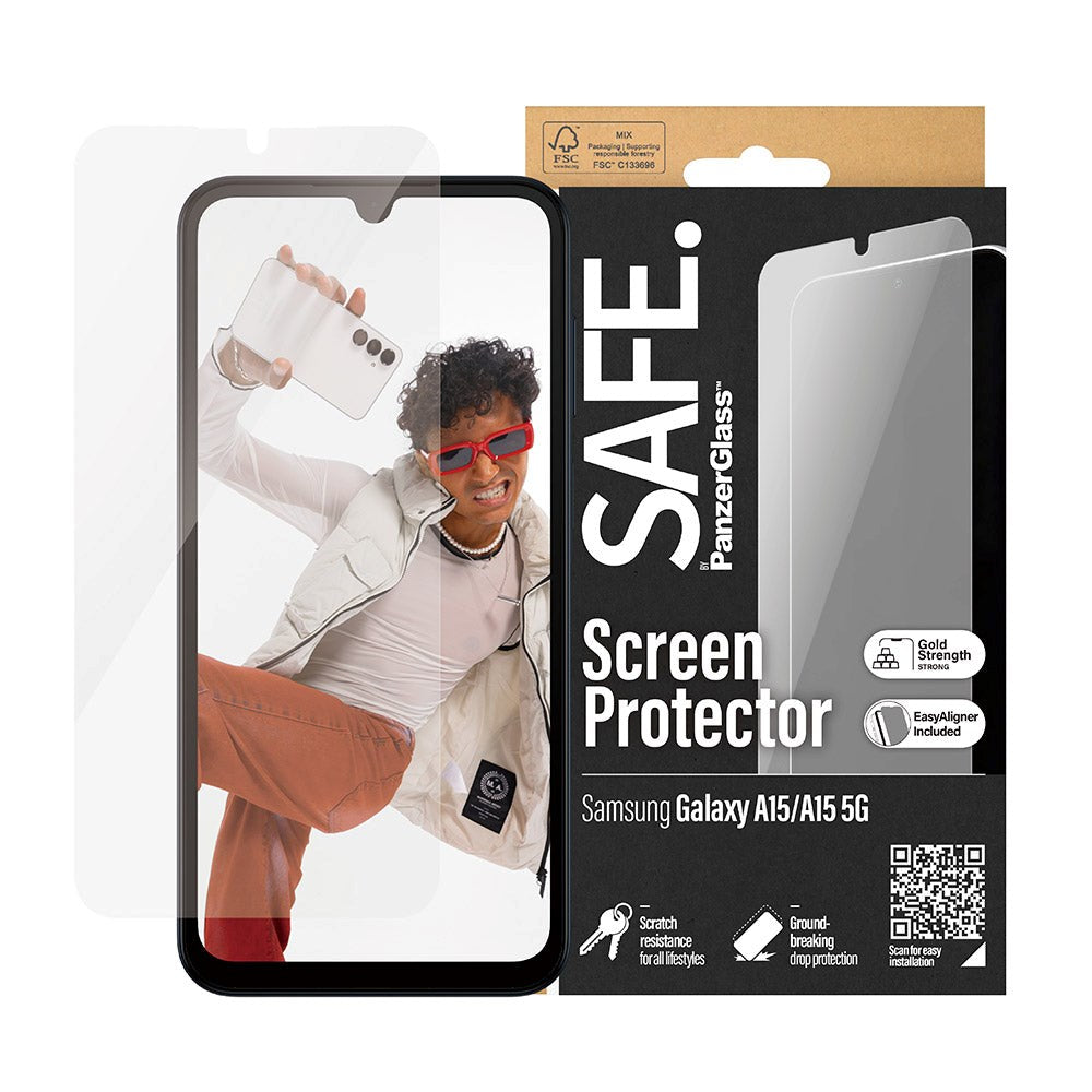 Samsung Galaxy A15 / A15 (5G) Safe By PanzerGlass® Ultra-Wide Fit Skærmbeskyttelse - Case Friendly - Gold Strength - Gennemsigtig