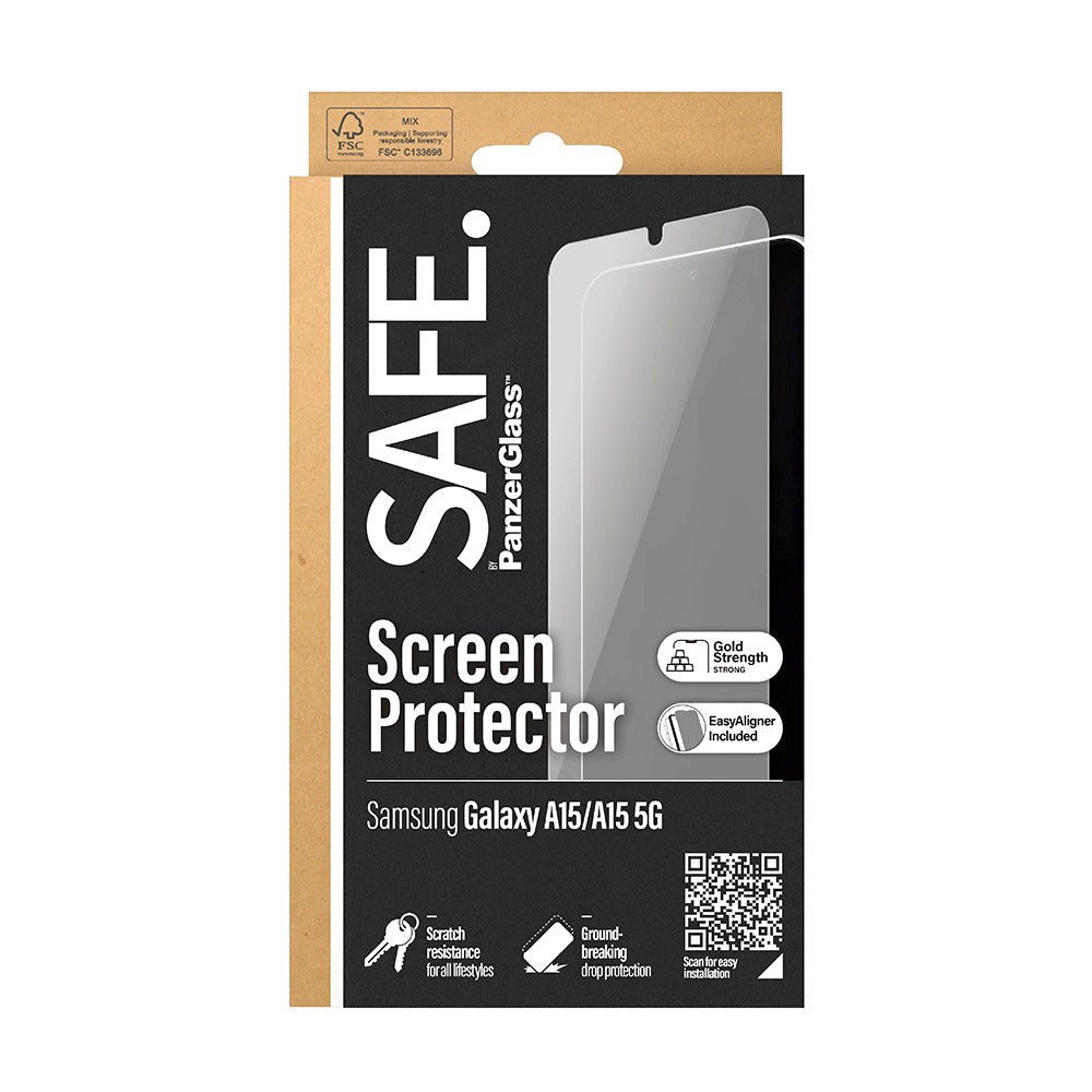 Samsung Galaxy A15 / A15 (5G) Safe By PanzerGlass® Ultra-Wide Fit Skærmbeskyttelse - Case Friendly - Gold Strength - Gennemsigtig