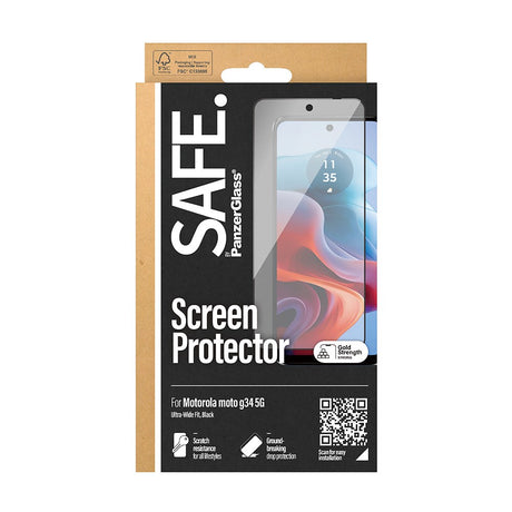 Motorola Moto G34 Safe By PanzerGlass® Ultra-Wide Fit Skærmbeskyttelse - Case Friendly - Gold Strength - Sort Kant