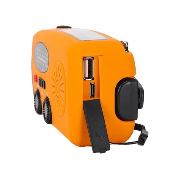 Xceed Nødradio m. 5.000mAh Solcelle PowerBank & Lommelygte - Sort / Gul