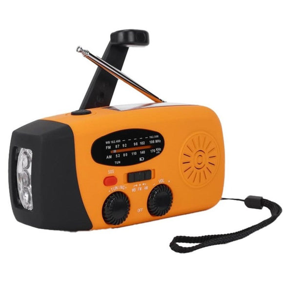 Xceed Nødradio m. 5.000mAh Solcelle PowerBank & Lommelygte - Sort / Gul