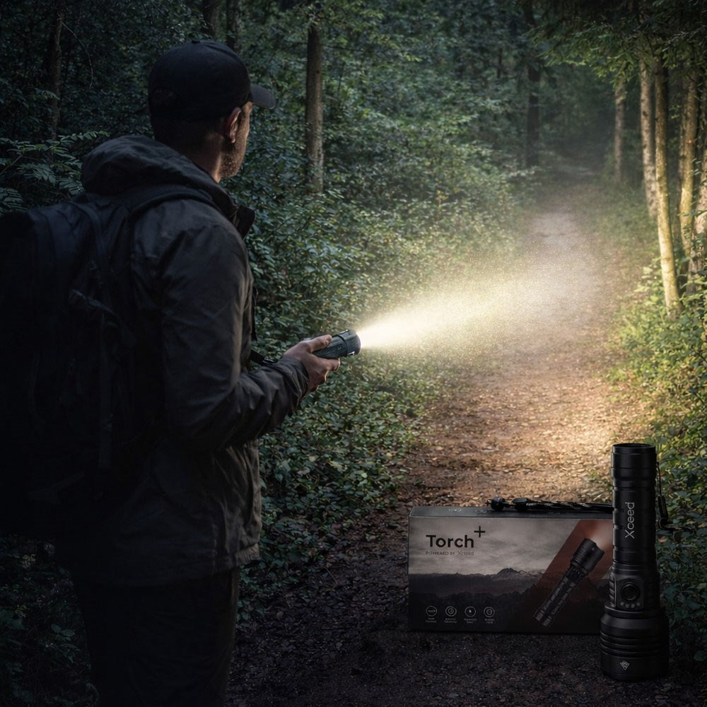 Xceed Torch+ 2-i-1 Lommelygte PowerBank m. USB-A & USB-C - 5000 mAh - Sort