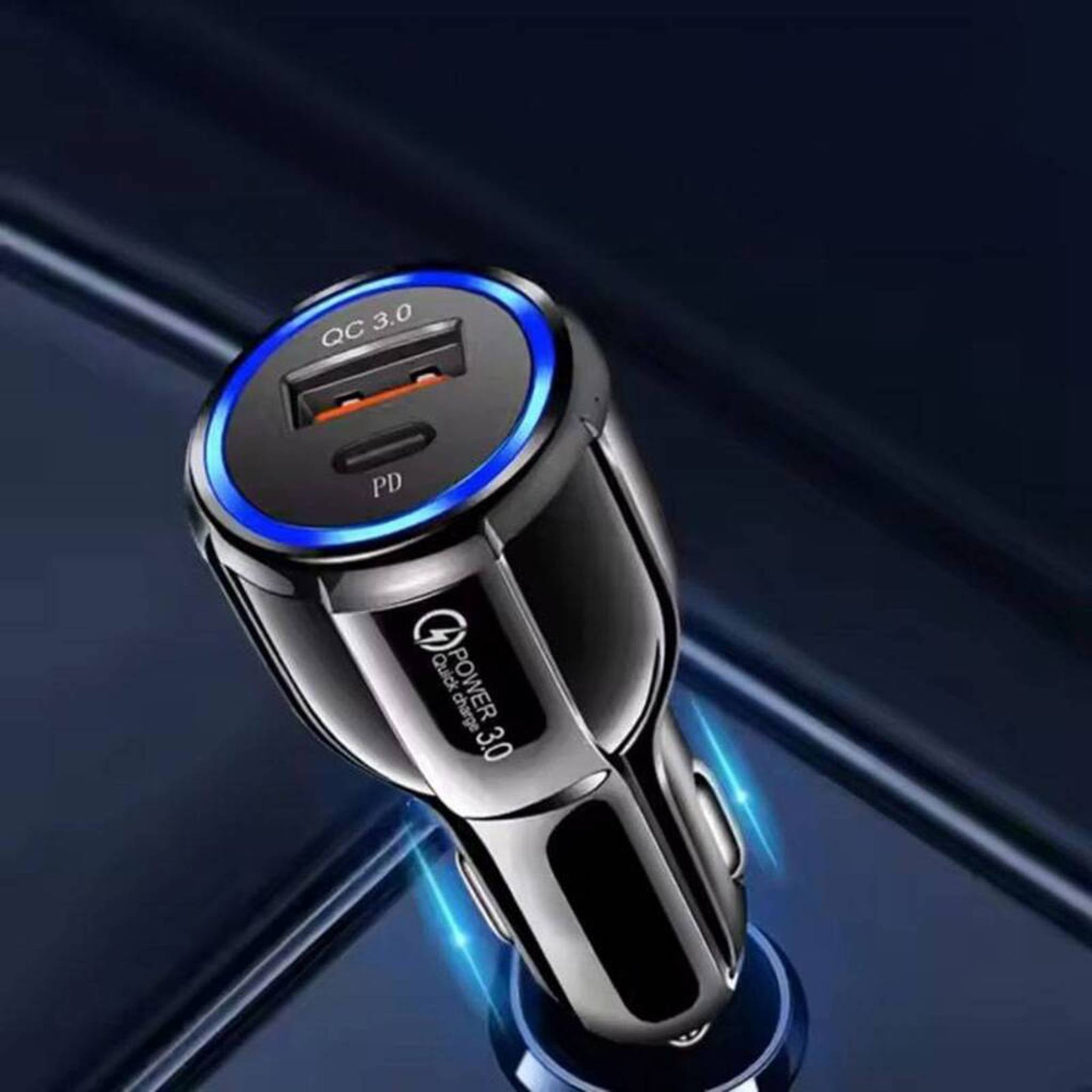 Biloplader Xceed 38W m. USB-C og USB-A - Sort