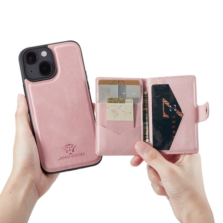 iPhone 13 Læderbetrukket Plastik Cover m. Pung - Pink