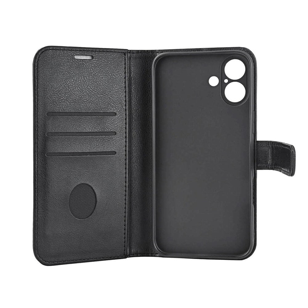 RadiCover iPhone 16 Plus Anti Stråling Vegansk Læder Flip Cover m. Pung - MagSafe Kompatibel - Sort