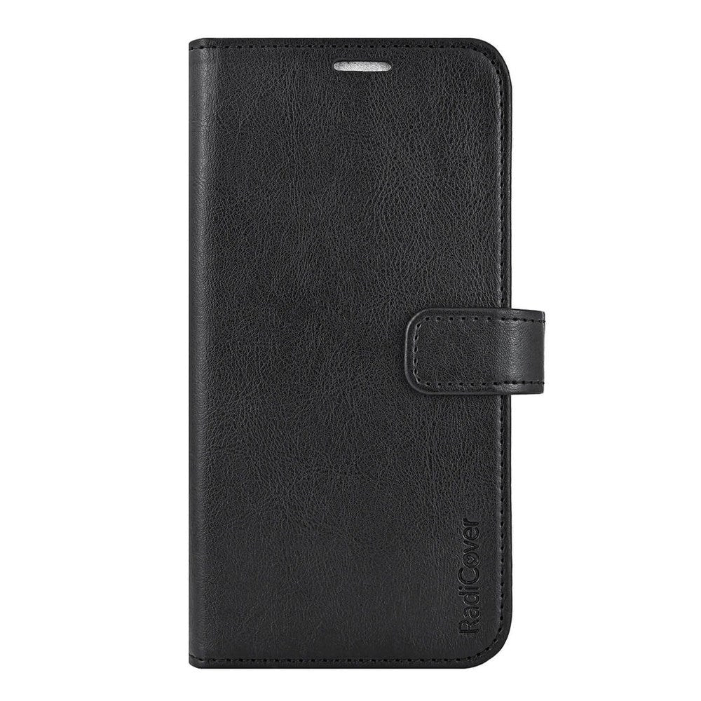 RadiCover iPhone 16 Plus Anti Stråling Vegansk Læder Flip Cover m. Pung - MagSafe Kompatibel - Sort