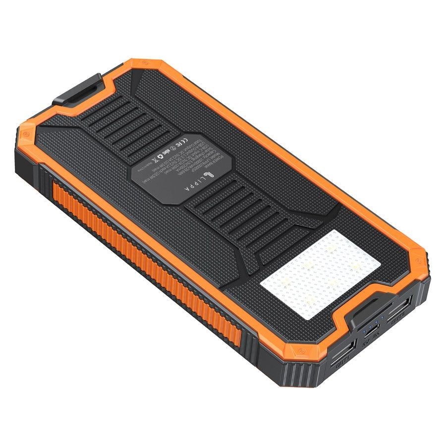 Lippa Solcelle PowerBank 10.000 mAh 10.5W 2 x USB-A - Sort / Orange