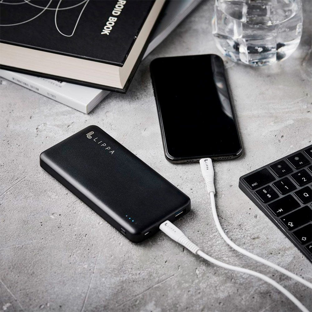 Lippa 18W Powerbank m. USB-A & USB-C - 10.000 mAh - Sort