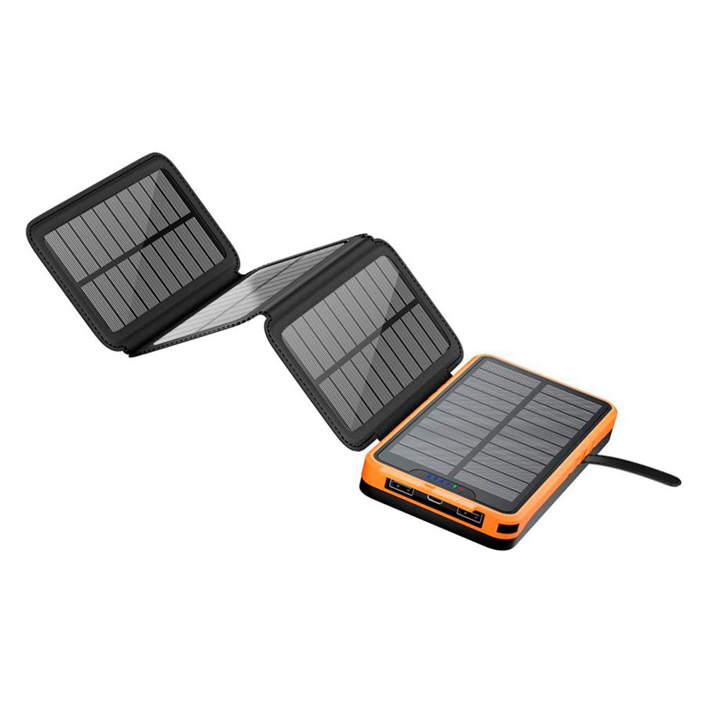 Lippa Foldbar Solcelle PowerBank 10.000 mAh 10.5W 2 x USB-A m. Lommelygte - Sort / Orange