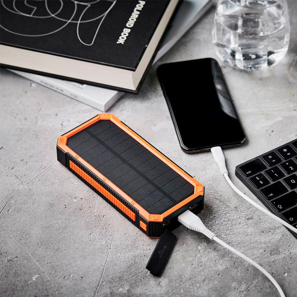 Lippa Foldbar Solcelle PowerBank 20.000 mAh 10.5W 2 x USB-A m. Lommelygte - Sort / Orange