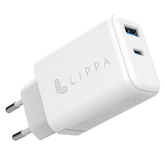 Lippa Vægoplader PD 65W GaN m. 1 x USB-C & 1 x USB-A - Hvid