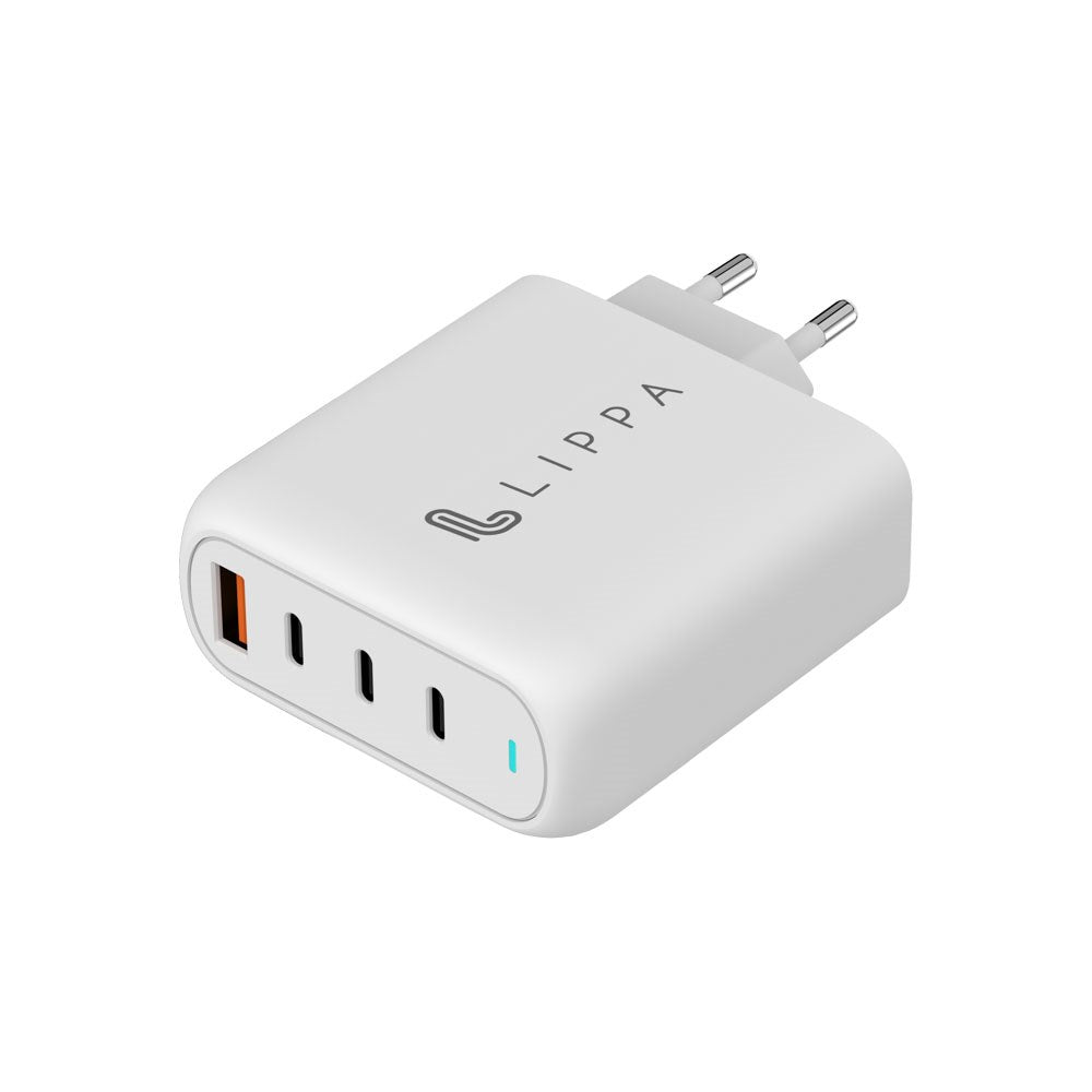 Lippa Vægoplader PD 100W GaN m. 3 x USB-C & 1 x USB-A - Hvid