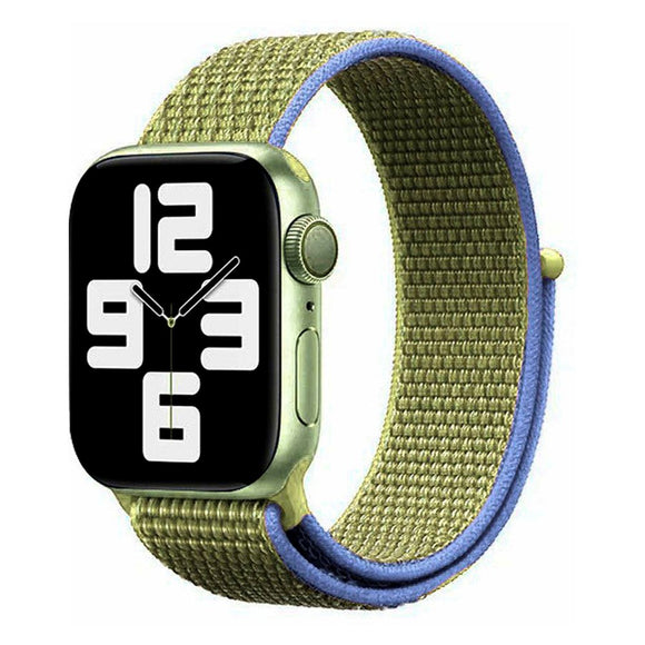 Apple Watch (38/40/SE/41/42mm) Lippa Nylon Rem - Grøn m. Lilla Kant