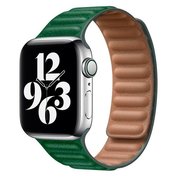 Apple Watch (42/44/SE/45/46/49mm) Lippa Magnetisk Læder Rem - Mørkegrøn