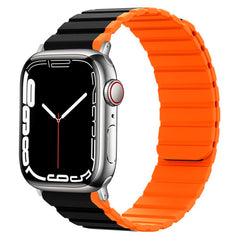 Apple Watch (42/44/SE/45/46/49mm) Lippa Magnetisk Silikone Multi Rem - Sort / Orange