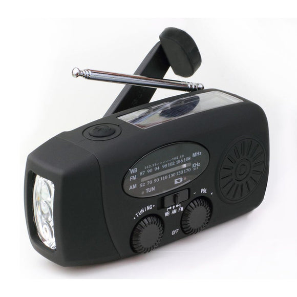 Lippa Nødradio m. 2.000mAh Solcelle PowerBank & Lommelygte - Sort