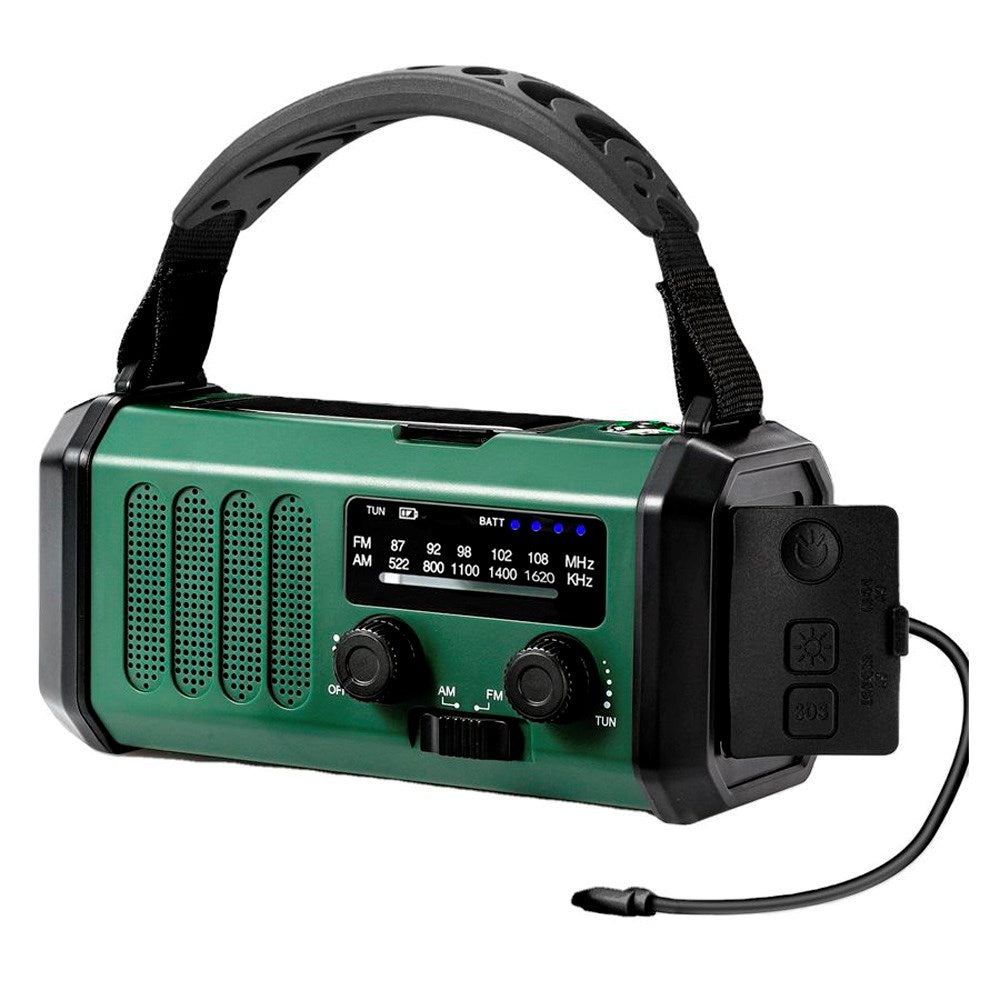 Lippa FM Nødradio - Håndsving, Solcellepanel, Kompas, 10.000 mAh Powerbank - Grøn
