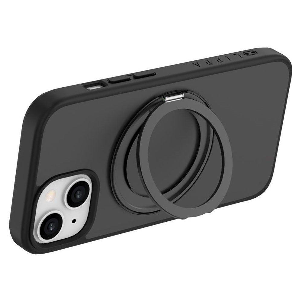 iPhone 15 Lippa Hybrid Plastik Cover m. 360 Roterende Kickstand - MagSafe Kompatibel - Mat / Sort