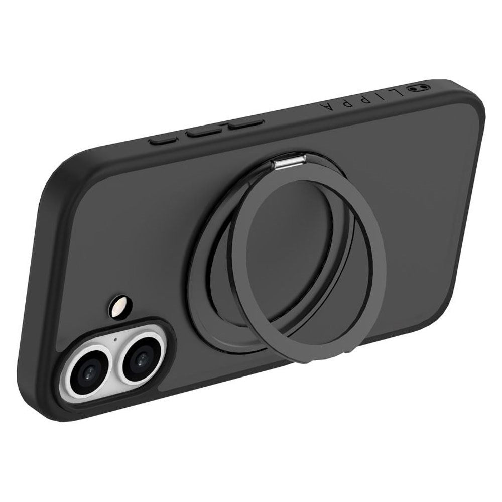 iPhone 16 Lippa Hybrid Plastik Cover m. 360 Roterende Kickstand - MagSafe Kompatibel - Mat / Sort