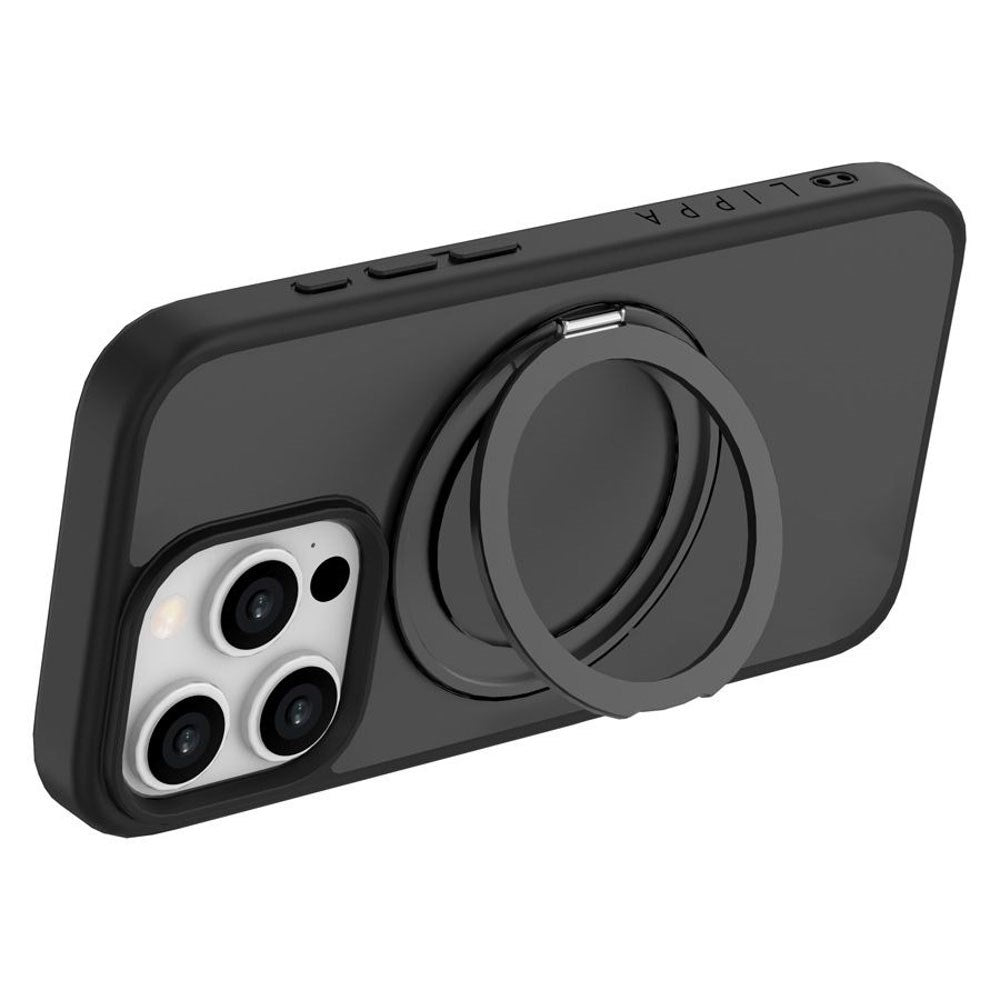 iPhone 16 Pro Lippa Hybrid Plastik Cover m. 360 Roterende Kickstand - MagSafe Kompatibel - Mat / Sort