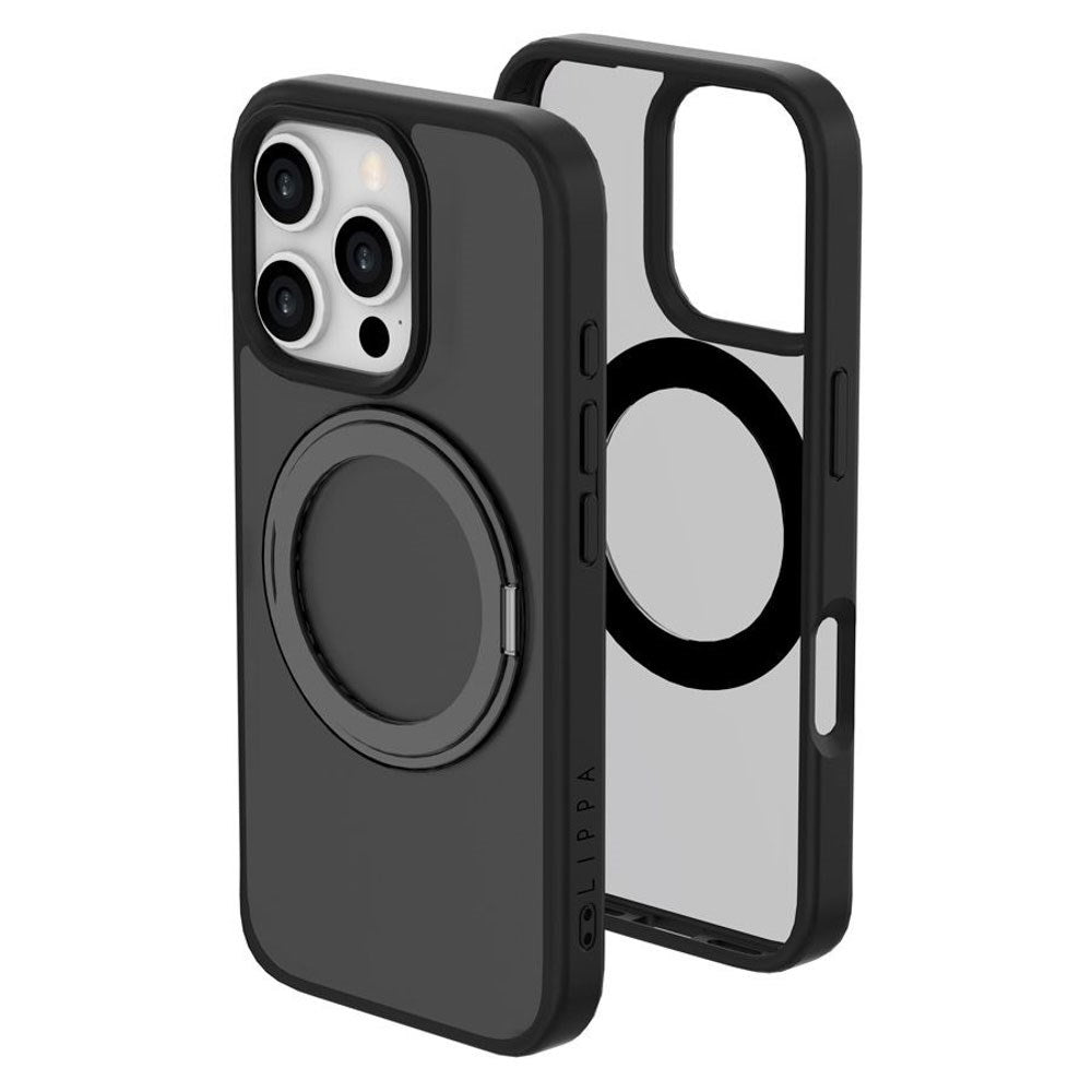 iPhone 16 Pro Lippa Hybrid Plastik Cover m. 360 Roterende Kickstand - MagSafe Kompatibel - Mat / Sort