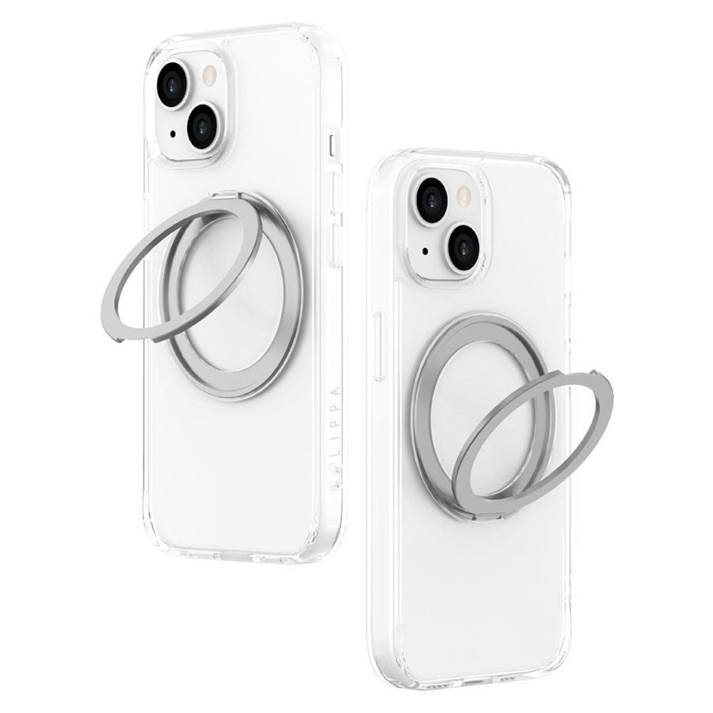 iPhone 15 Lippa Hybrid Plastik Cover m. 360 Roterende Kickstand - MagSafe Kompatibel - Gennemsigtig / Sølv