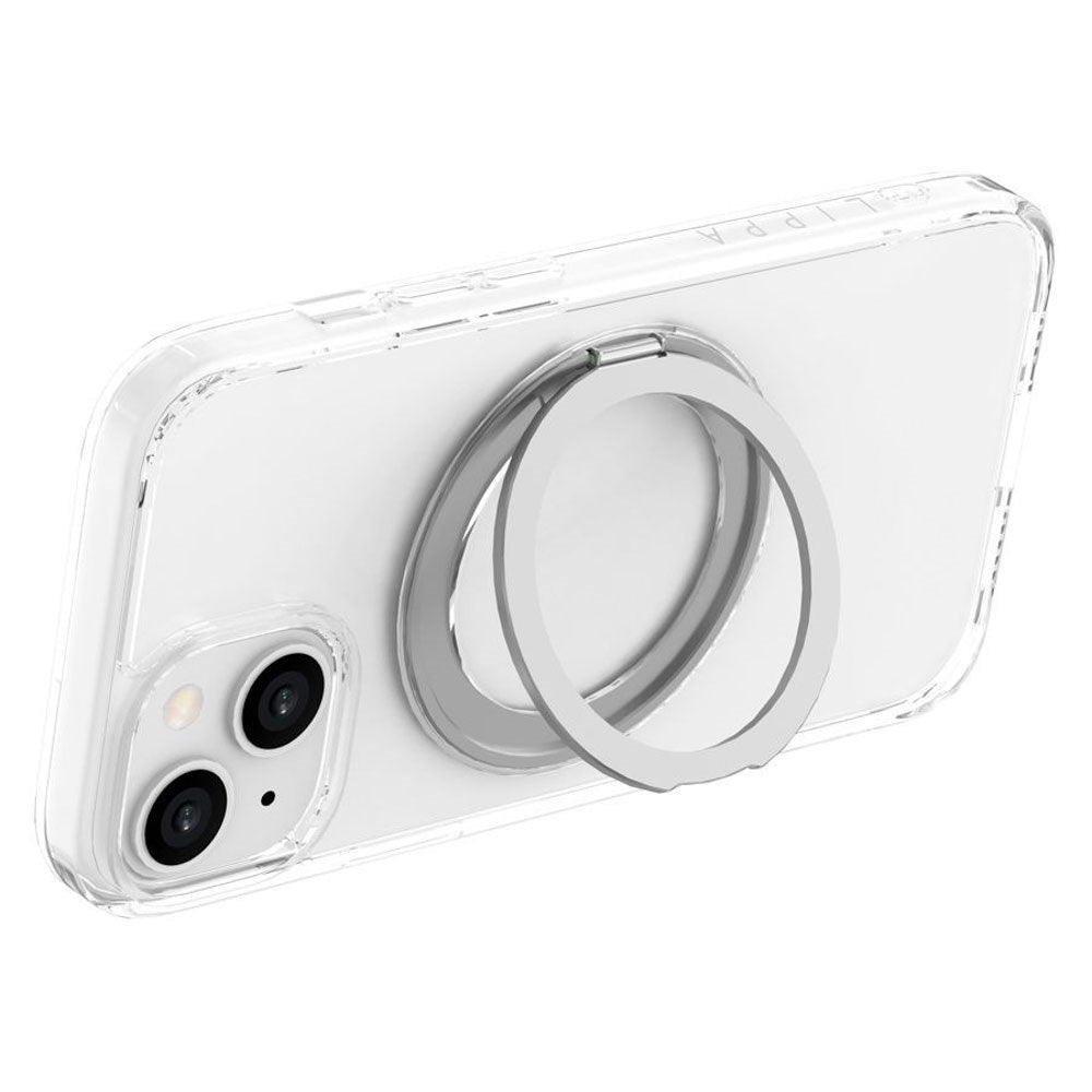 iPhone 15 Lippa Hybrid Plastik Cover m. 360 Roterende Kickstand - MagSafe Kompatibel - Gennemsigtig / Sølv