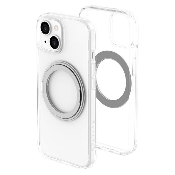 iPhone 15 Lippa Hybrid Plastik Cover m. 360 Roterende Kickstand - MagSafe Kompatibel - Gennemsigtig / Sølv
