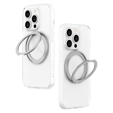 iPhone 15 Pro Lippa Hybrid Plastik Cover m. 360 Roterende Kickstand - MagSafe Kompatibel - Gennemsigtig / Sølv