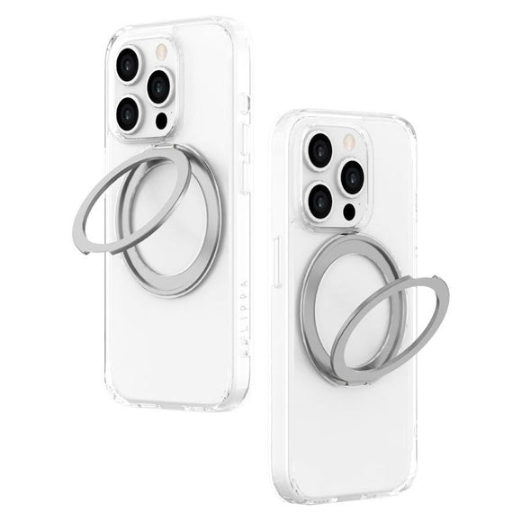 iPhone 15 Pro Lippa Hybrid Plastik Cover m. 360 Roterende Kickstand - MagSafe Kompatibel - Gennemsigtig / Sølv