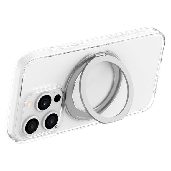iPhone 15 Pro Lippa Hybrid Plastik Cover m. 360 Roterende Kickstand - MagSafe Kompatibel - Gennemsigtig / Sølv