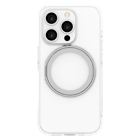 iPhone 15 Pro Lippa Hybrid Plastik Cover m. 360 Roterende Kickstand - MagSafe Kompatibel - Gennemsigtig / Sølv