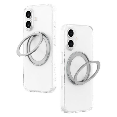 iPhone 16 Lippa Hybrid Plastik Cover m. 360 Roterende Kickstand - MagSafe Kompatibel - Gennemsigtig / Sølv