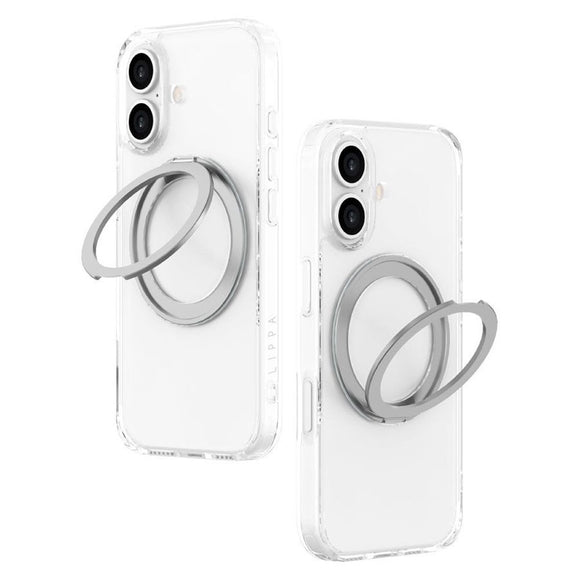 iPhone 16 Lippa Hybrid Plastik Cover m. 360 Roterende Kickstand - MagSafe Kompatibel - Gennemsigtig / Sølv