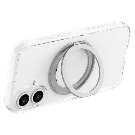 iPhone 16 Lippa Hybrid Plastik Cover m. 360 Roterende Kickstand - MagSafe Kompatibel - Gennemsigtig / Sølv