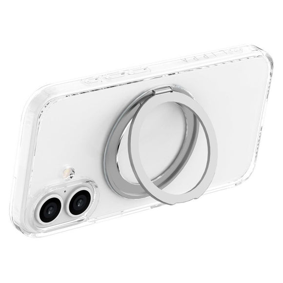 iPhone 16 Lippa Hybrid Plastik Cover m. 360 Roterende Kickstand - MagSafe Kompatibel - Gennemsigtig / Sølv