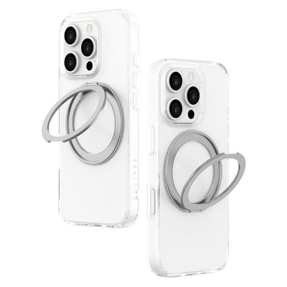 iPhone 16 Pro Lippa Hybrid Plastik Cover m. 360 Roterende Kickstand - MagSafe Kompatibel - Gennemsigtig / Sølv