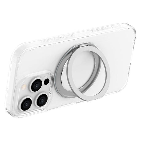 iPhone 16 Pro Lippa Hybrid Plastik Cover m. 360 Roterende Kickstand - MagSafe Kompatibel - Gennemsigtig / Sølv