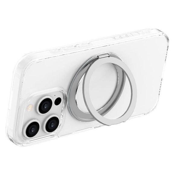 iPhone 16 Pro Lippa Hybrid Plastik Cover m. 360 Roterende Kickstand - MagSafe Kompatibel - Gennemsigtig / Sølv