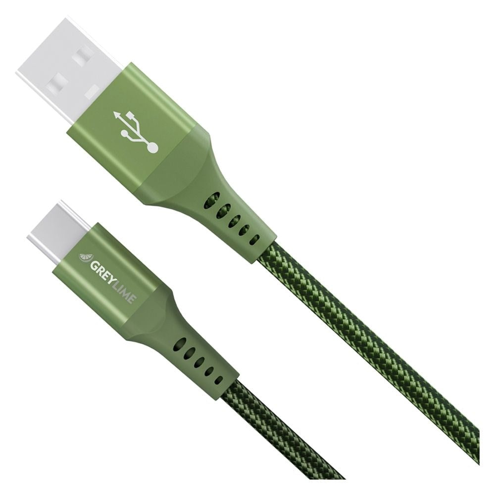 GreyLime 15W Braided USB-A til USB-C Kabel 3 m. - Grøn