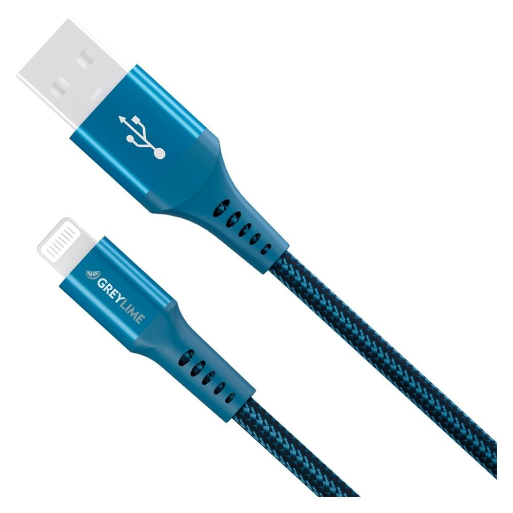 GreyLime 12W Braided USB-A til Lightning Kabel 3 m. - Blå