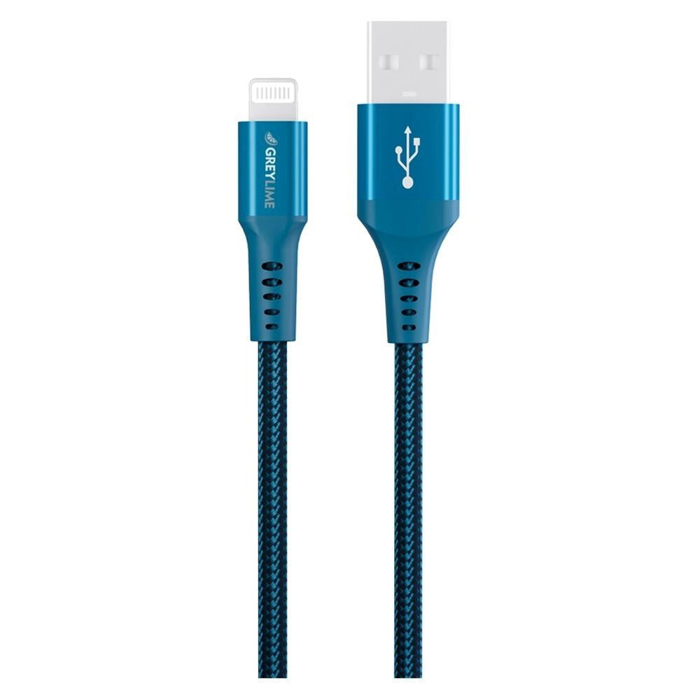 GreyLime 12W Braided USB-A til Lightning Kabel 3 m. - Blå