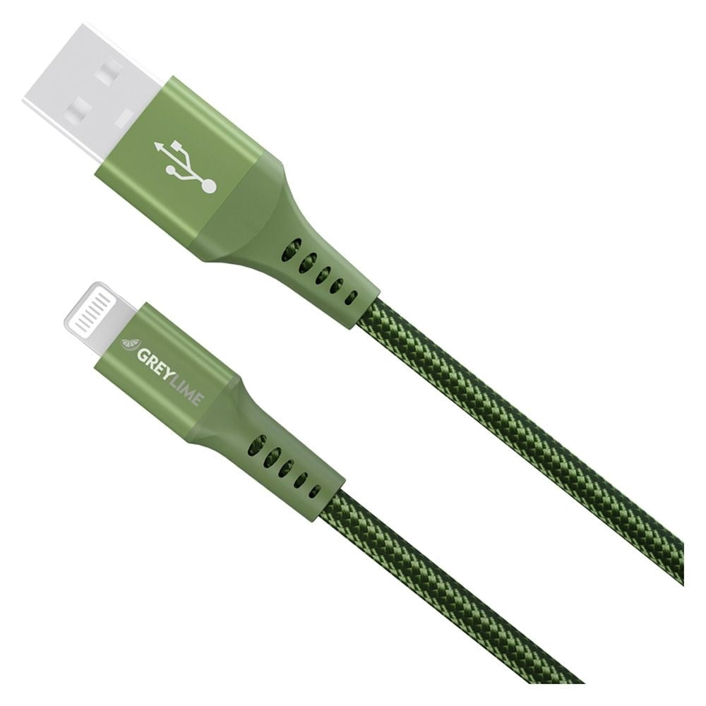GreyLime 12W Braided USB-A til Lightning Kabel 3 m. - Grøn