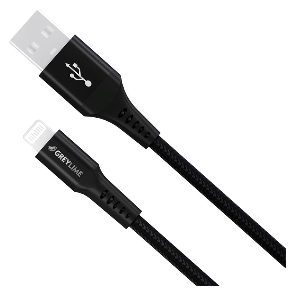 GreyLime 12W Braided USB-A til Lightning Kabel 3 m. - Sort