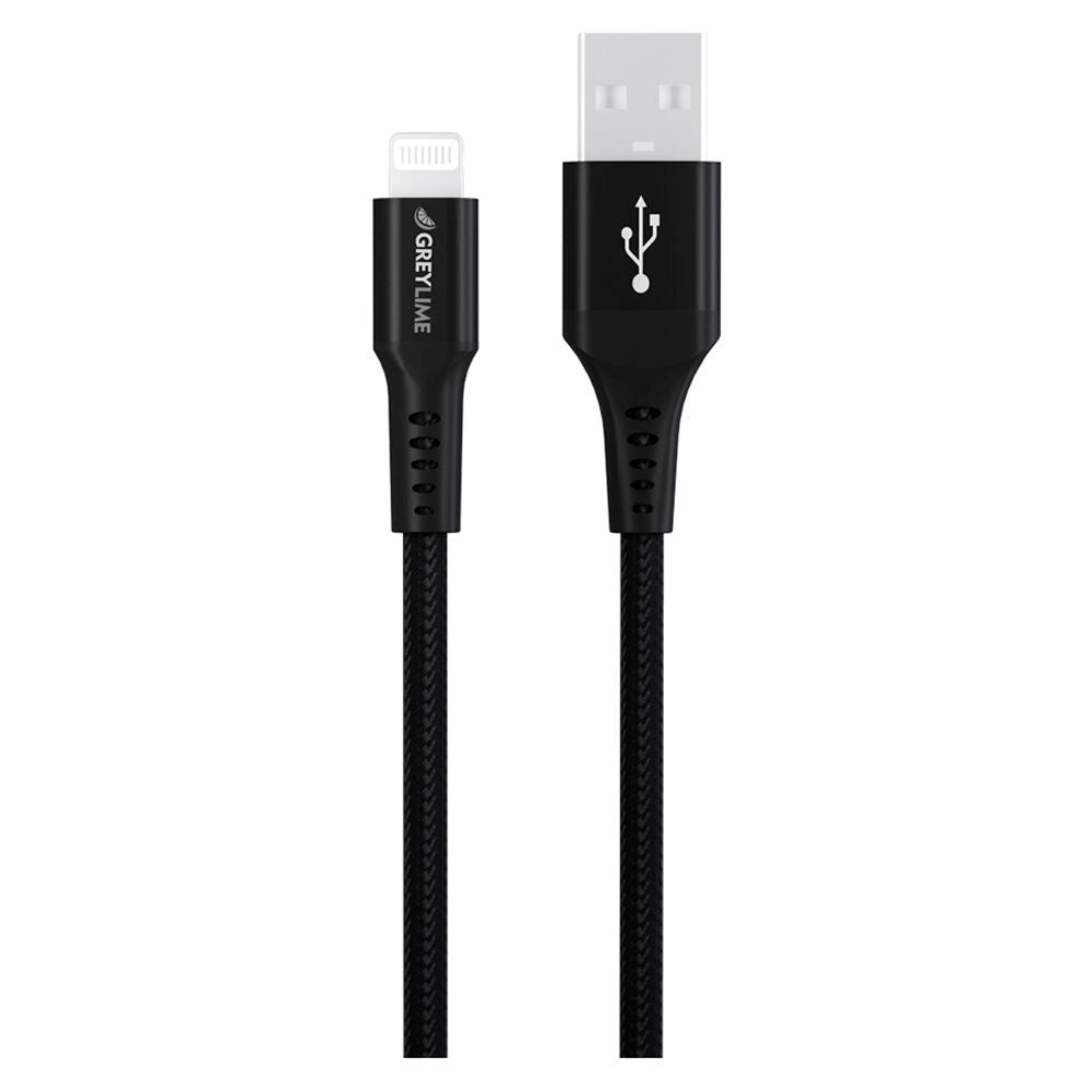 GreyLime 12W Braided USB-A til Lightning Kabel 3 m. - Sort
