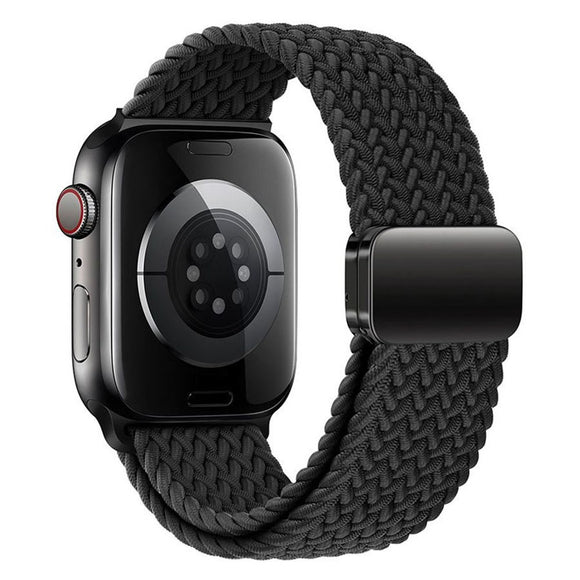 Apple Watch (42/44/SE/45/46/49mm) Lippa Nylon Rem m. Magnetlås - Sort